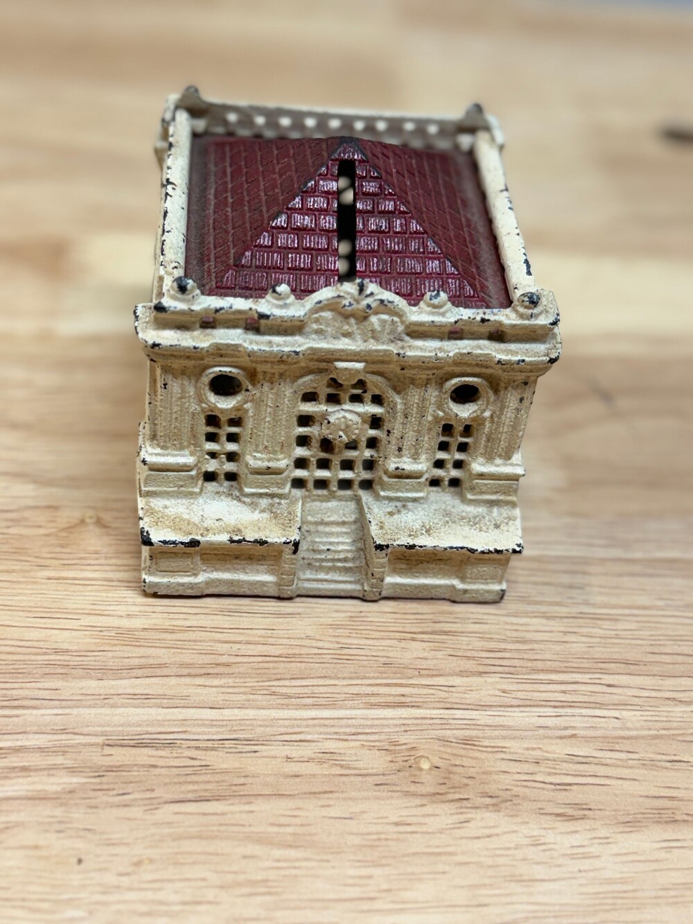 Vintage cast iron US Treasury Still Bank. Original Cream and Red Paint